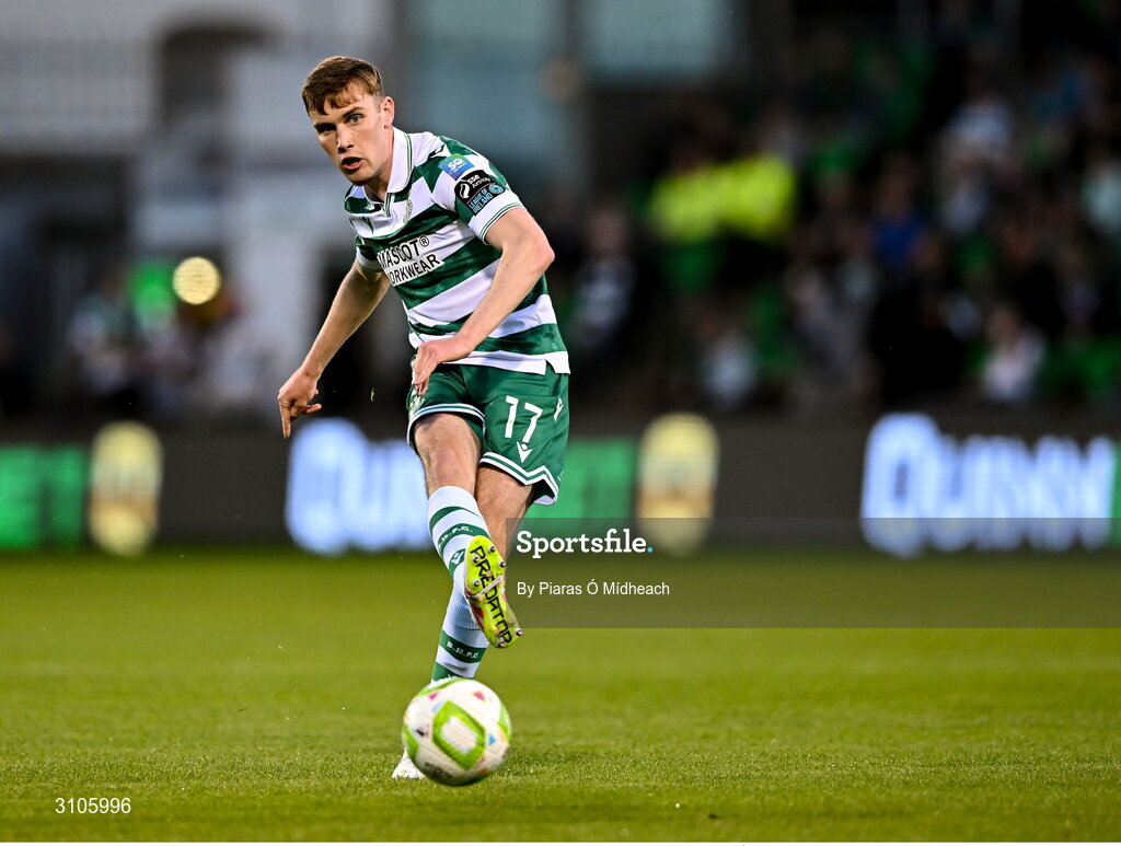 11 April 2025; Matt Healy of Shamrock Rovers during the SSE Airtricity Men's Premier Division match between Shamrock Rovers and Waterford at Tallaght Stadium in Dublin. Photo by Piaras Ó Mídheach/Sportsfile