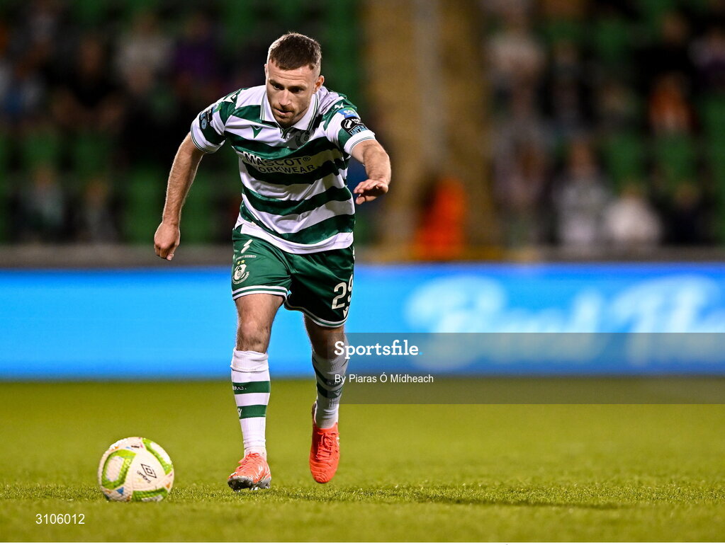 11 April 2025; Jack Byrne of Shamrock Rovers during the SSE Airtricity Men's Premier Division match between Shamrock Rovers and Waterford at Tallaght Stadium in Dublin. Photo by Piaras Ó Mídheach/Sportsfile