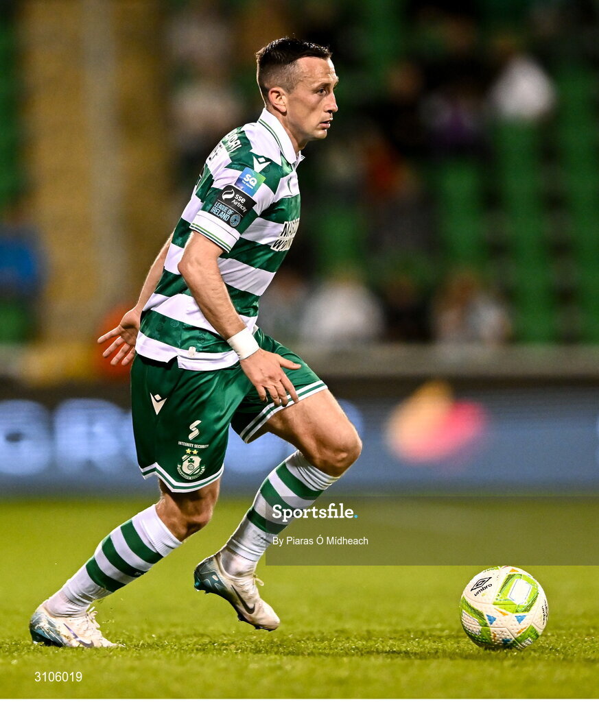11 April 2025; Aaron McEneff of Shamrock Rovers during the SSE Airtricity Men's Premier Division match between Shamrock Rovers and Waterford at Tallaght Stadium in Dublin. Photo by Piaras Ó Mídheach/Sportsfile