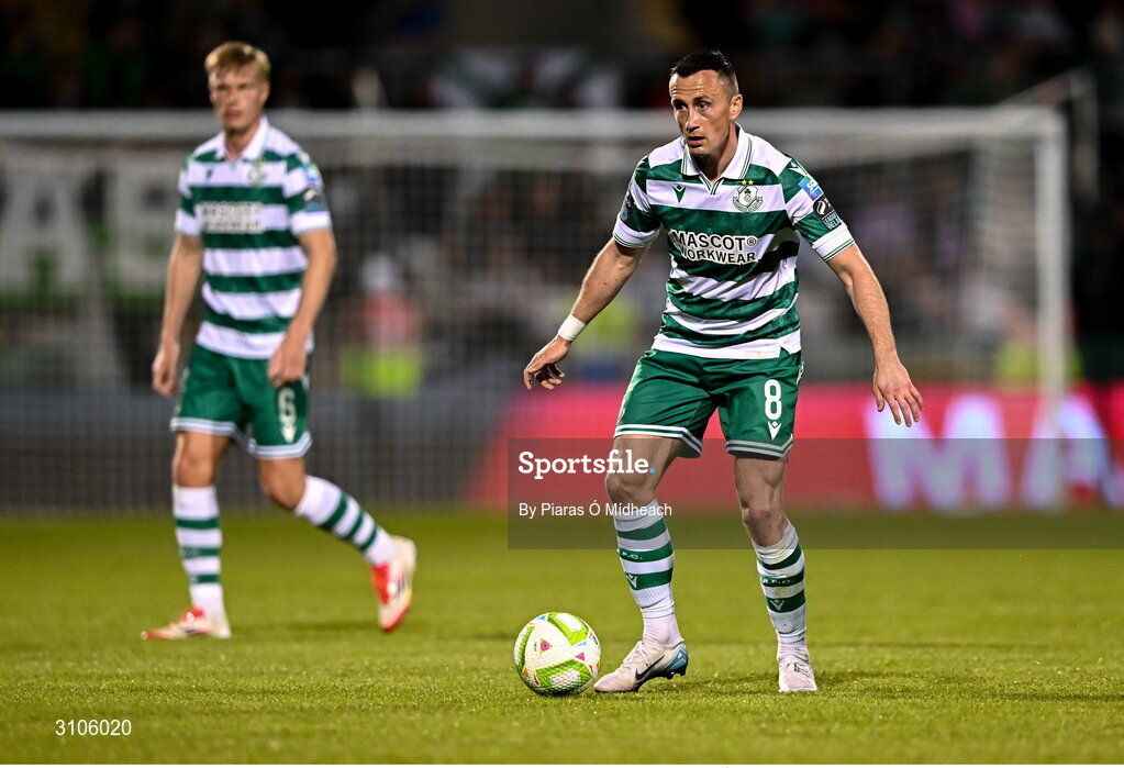 11 April 2025; Aaron McEneff of Shamrock Rovers during the SSE Airtricity Men's Premier Division match between Shamrock Rovers and Waterford at Tallaght Stadium in Dublin. Photo by Piaras Ó Mídheach/Sportsfile