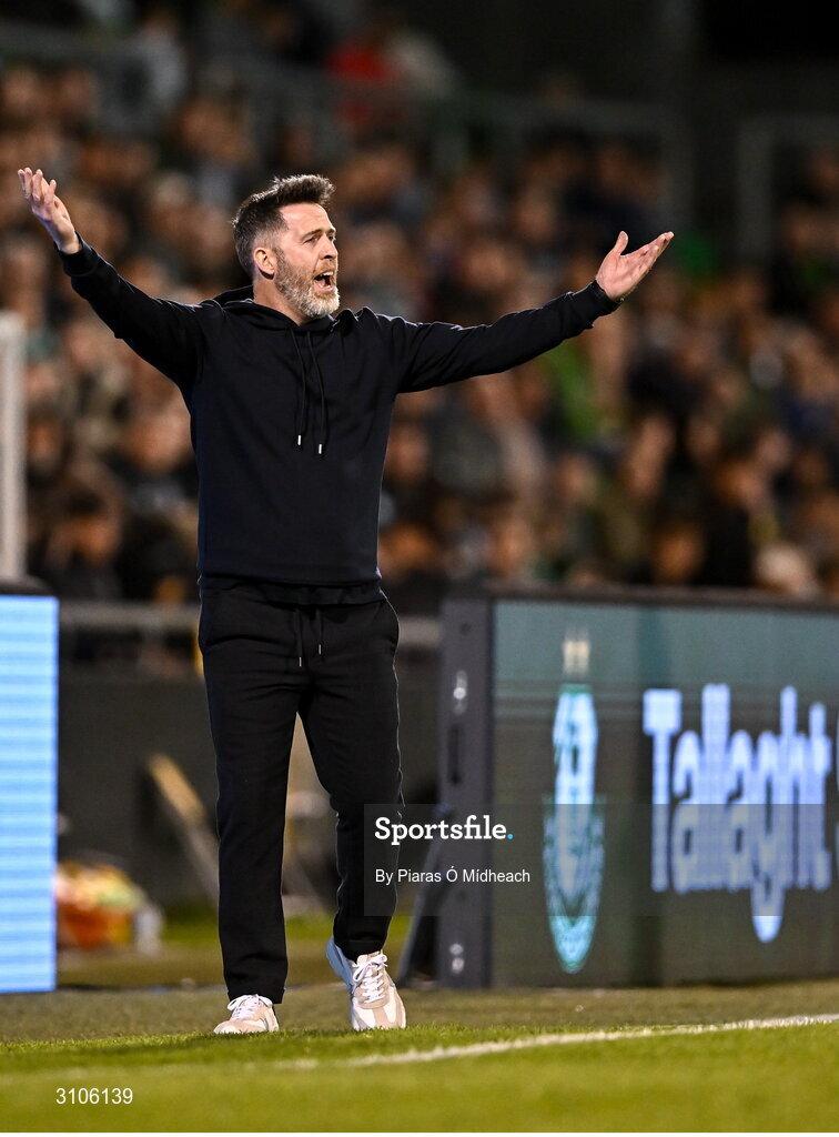 11 April 2025; Shamrock Rovers manager Stephen Bradley during the SSE Airtricity Men's Premier Division match between Shamrock Rovers and Waterford at Tallaght Stadium in Dublin. Photo by Piaras Ó Mídheach/Sportsfile