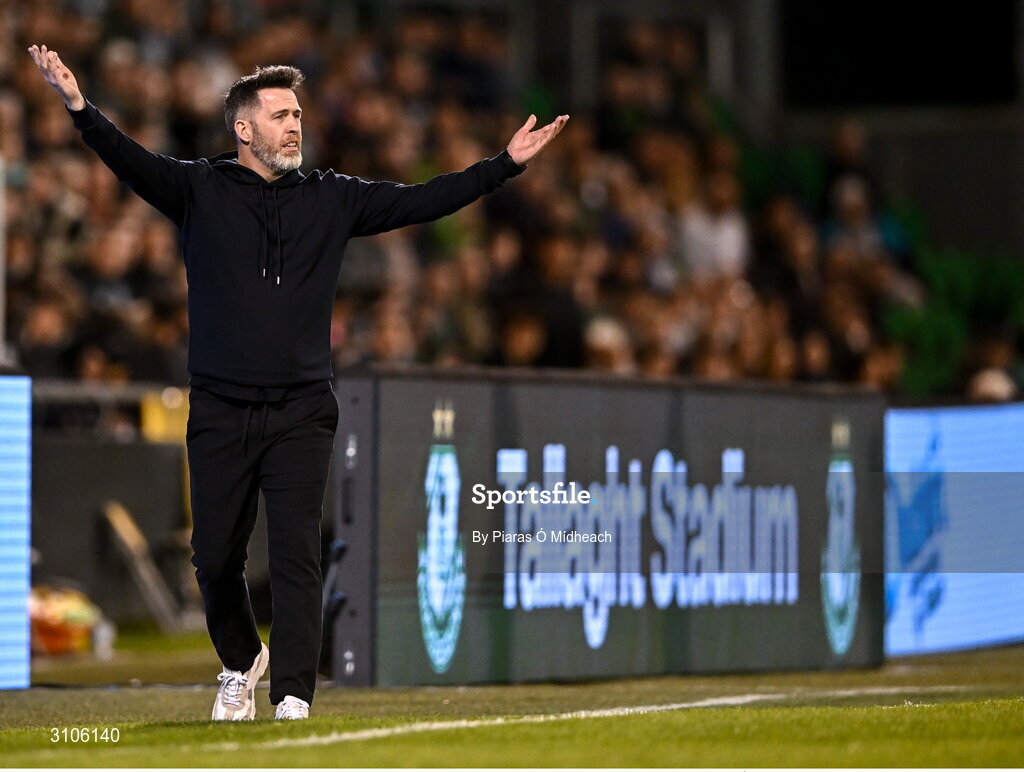11 April 2025; Shamrock Rovers manager Stephen Bradley during the SSE Airtricity Men's Premier Division match between Shamrock Rovers and Waterford at Tallaght Stadium in Dublin. Photo by Piaras Ó Mídheach/Sportsfile