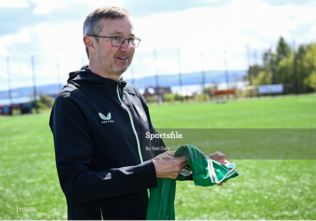 17 April 2025; Republic of Ireland head coach Richard Berkeley after the Girls U15 SAFIB Bob Docherty Cup match between Northern Ireland and Republic of Ireland at Greenisland FC in Antrim. Photo by Seb Daly/Sportsfile