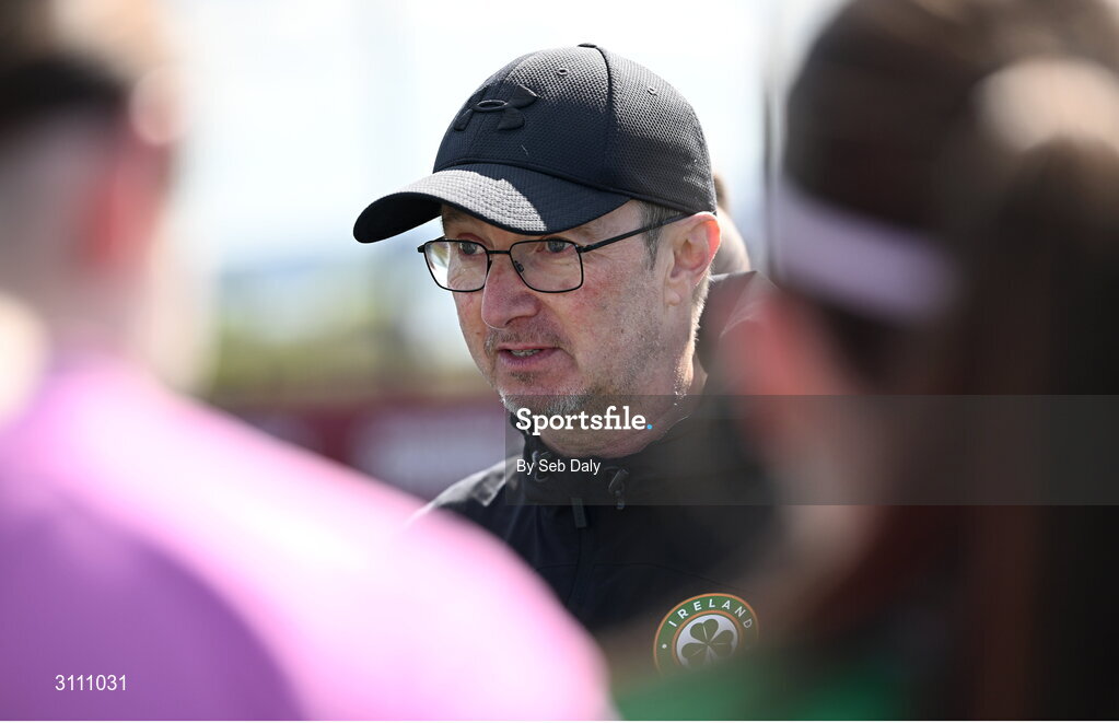 17 April 2025; Republic of Ireland head coach Richard Berkeley after the Girls U15 SAFIB Bob Docherty Cup match between Northern Ireland and Republic of Ireland at Greenisland FC in Antrim. Photo by Seb Daly/Sportsfile
