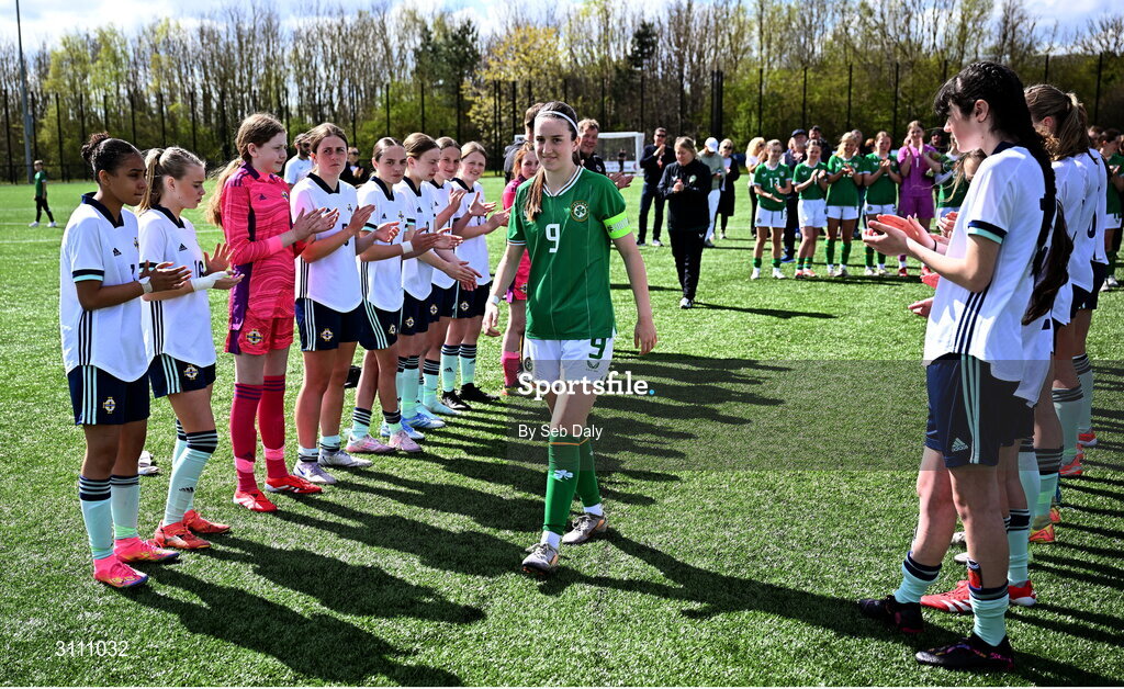 17 April 2025; Republic of Ireland captain Ciara Milton after the Girls U15 SAFIB Bob Docherty Cup match between Northern Ireland and Republic of Ireland at Greenisland FC in Antrim. Photo by Seb Daly/Sportsfile