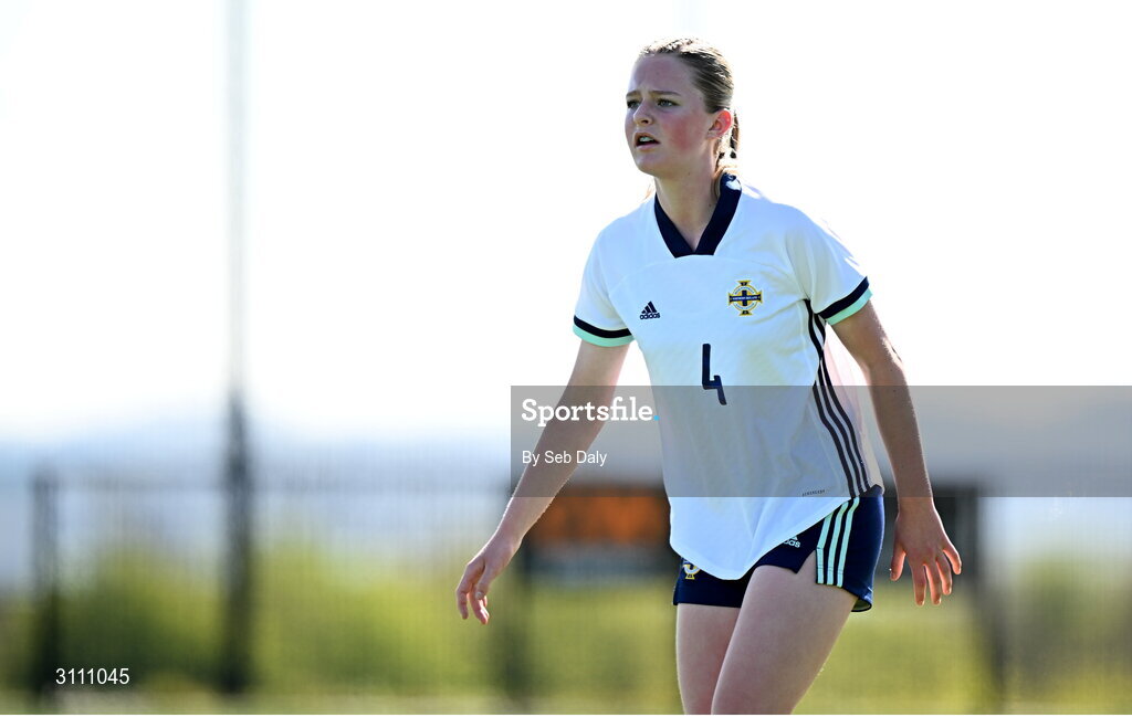 17 April 2025; Sasha Cowan of Northern Ireland during the Girls U15 SAFIB Bob Docherty Cup match between Northern Ireland and Republic of Ireland at Greenisland FC in Antrim. Photo by Seb Daly/Sportsfile