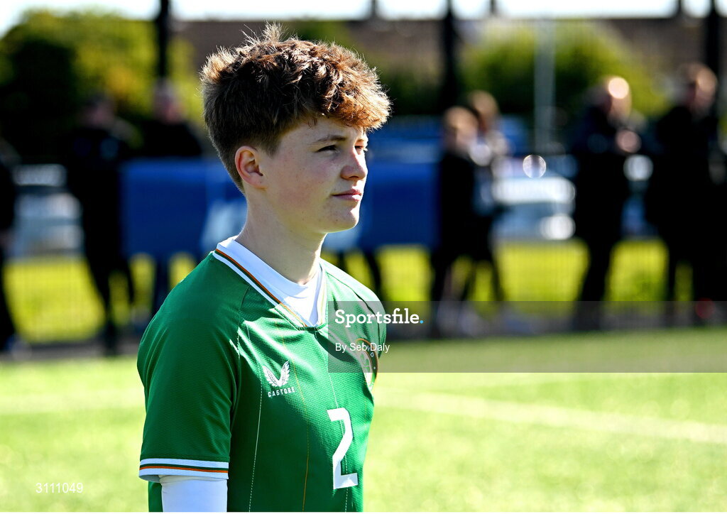 17 April 2025; Leah O’Leary Callender of Republic of Ireland before the Girls U15 SAFIB Bob Docherty Cup match between Northern Ireland and Republic of Ireland at Greenisland FC in Antrim. Photo by Seb Daly/Sportsfile