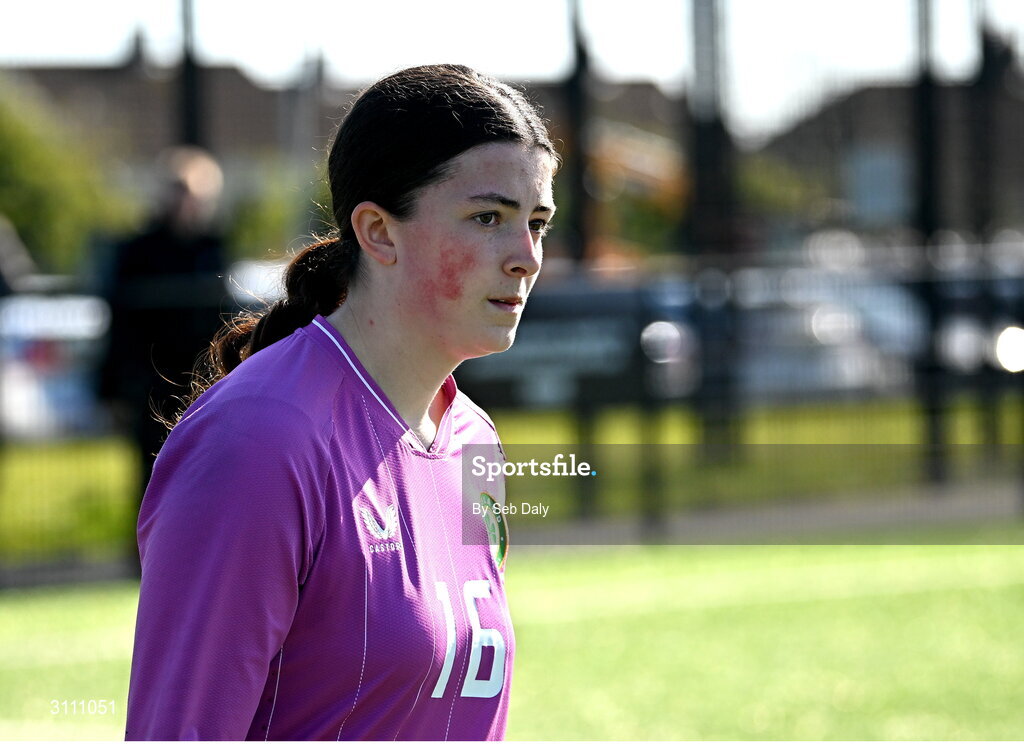 17 April 2025; Republic of Ireland goalkeeper Lucy Doyle Farrington before the Girls U15 SAFIB Bob Docherty Cup match between Northern Ireland and Republic of Ireland at Greenisland FC in Antrim. Photo by Seb Daly/Sportsfile