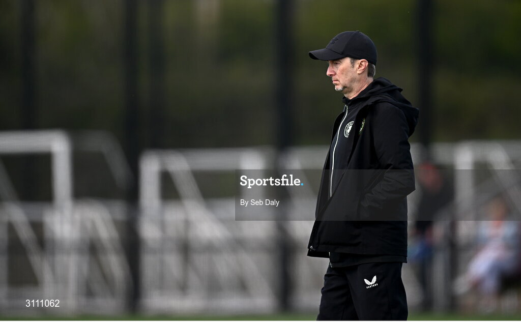 17 April 2025; Republic of Ireland head coach Richard Berkeley during the Girls U15 SAFIB Bob Docherty Cup match between Northern Ireland and Republic of Ireland at Greenisland FC in Antrim. Photo by Seb Daly/Sportsfile