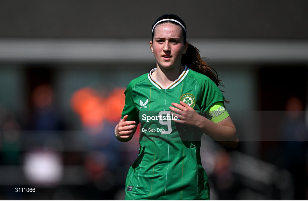 17 April 2025; Ciara Milton of Republic of Ireland during the Girls U15 SAFIB Bob Docherty Cup match between Northern Ireland and Republic of Ireland at Greenisland FC in Antrim. Photo by Seb Daly/Sportsfile