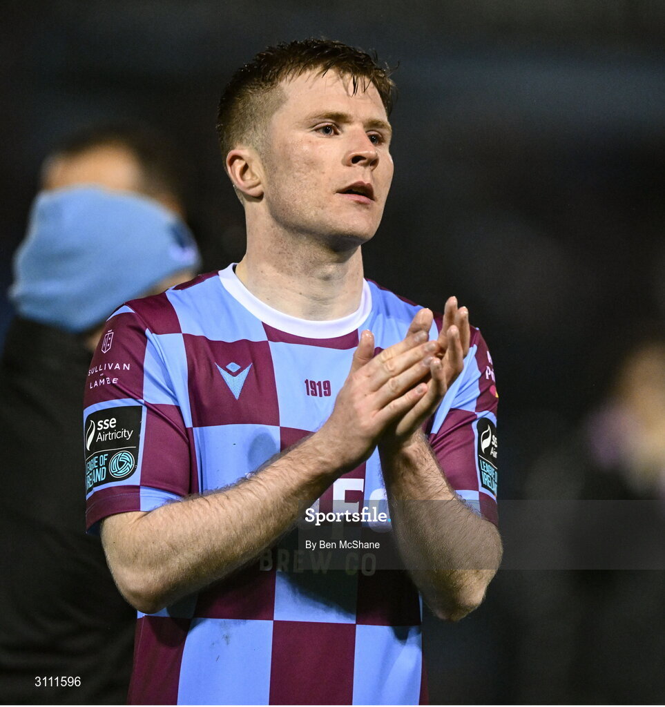 18 April 2025; Conor Kane of Drogheda United after the SSE Airtricity Men's Premier Division match between Drogheda United and Shelbourne at Sullivan & Lambe Park in Drogheda, Louth. Photo by Ben McShane/Sportsfile