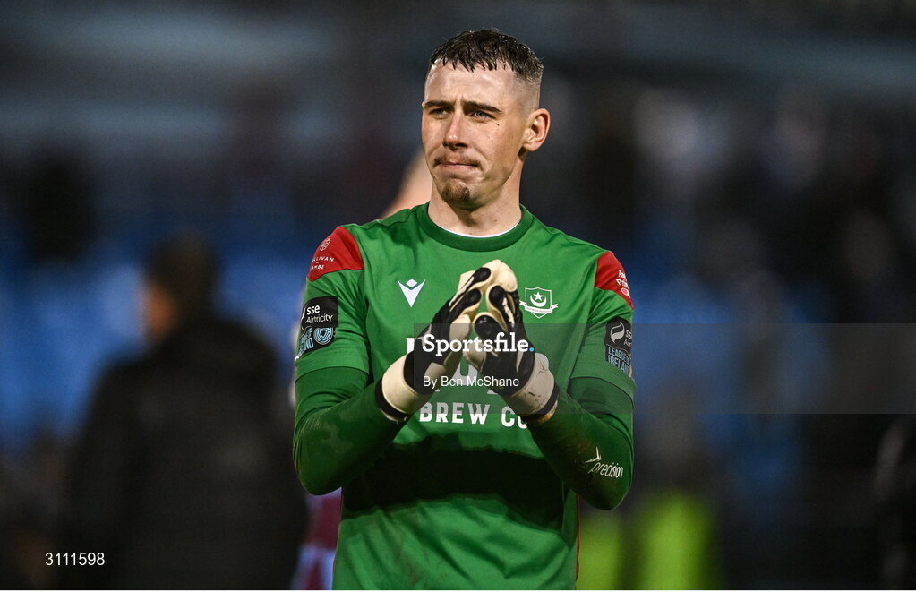 18 April 2025; Drogheda United goalkeeper Luke Dennison after the SSE Airtricity Men's Premier Division match between Drogheda United and Shelbourne at Sullivan & Lambe Park in Drogheda, Louth. Photo by Ben McShane/Sportsfile
