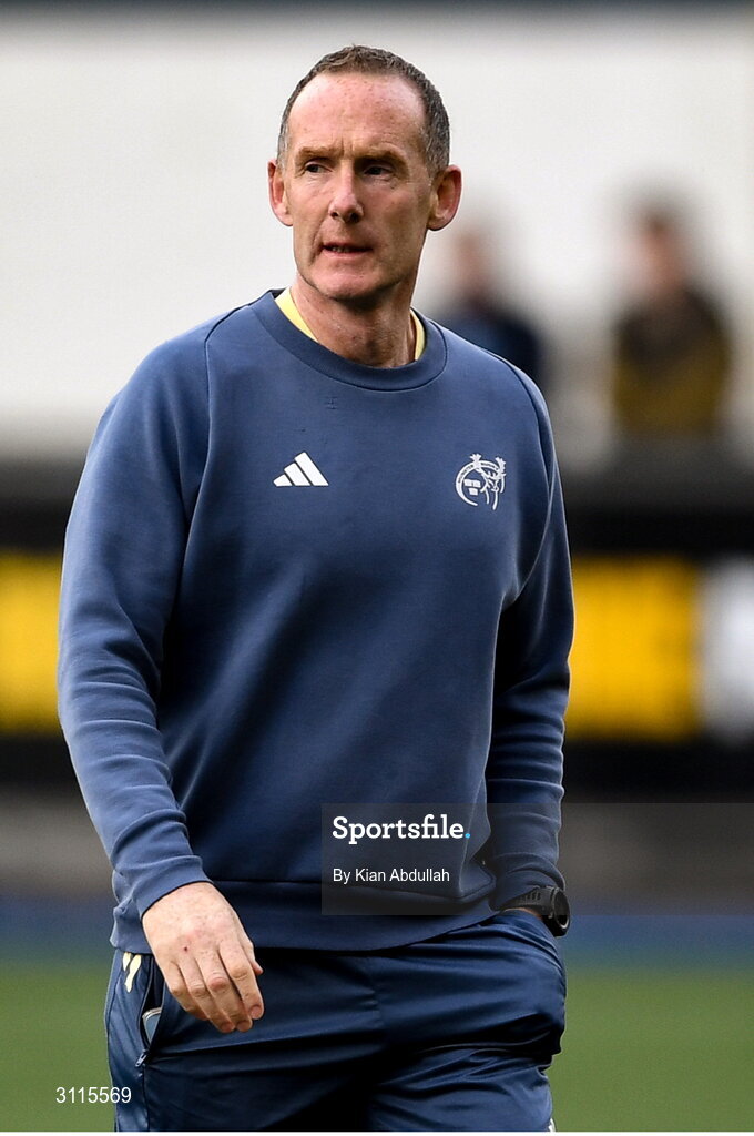 25 April 2025; Munster interim head coach Ian Costello before the United Rugby Championship match between Cardiff and Munster at Cardiff Arms Park in Cardiff, Wales. Photo by Kian Abdullah/Sportsfile