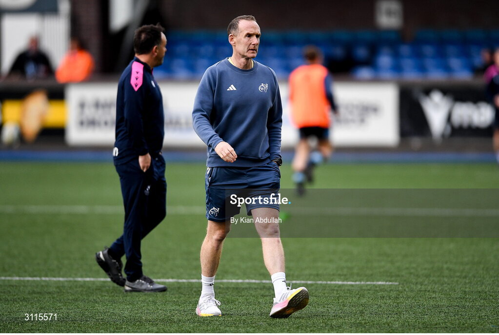 25 April 2025; Munster interim head coach Ian Costello during the United Rugby Championship match between Cardiff and Munster at Cardiff Arms Park in Cardiff, Wales. Photo by Kian Abdullah/Sportsfile
