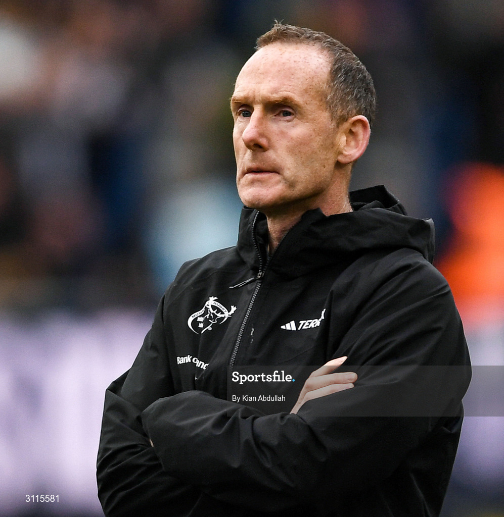 25 April 2025; Munster Interim Head Coach Ian Costello before the United Rugby Championship match between Cardiff and Munster at Cardiff Arms Park in Cardiff, Wales. Photo by Kian Abdullah/Sportsfile