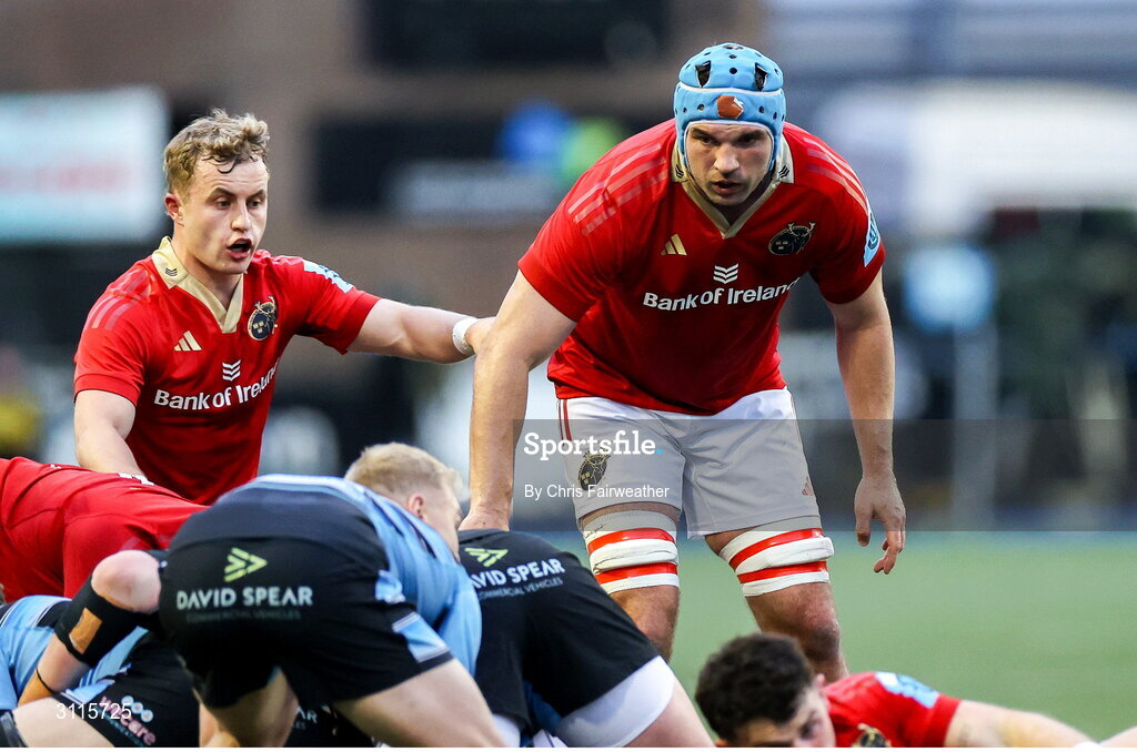 25 April 2025; Tadhg Beirne of Munster during the United Rugby Championship match between Cardiff and Munster at Cardiff Arms Park in Cardiff, Wales. Photo by Chris Fairweather/Sportsfile
