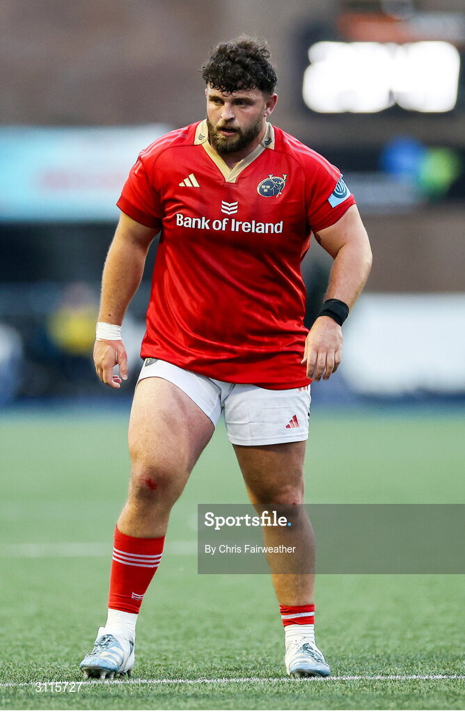 25 April 2025; Michael Milne of Munster during the United Rugby Championship match between Cardiff and Munster at Cardiff Arms Park in Cardiff, Wales. Photo by Chris Fairweather/Sportsfile