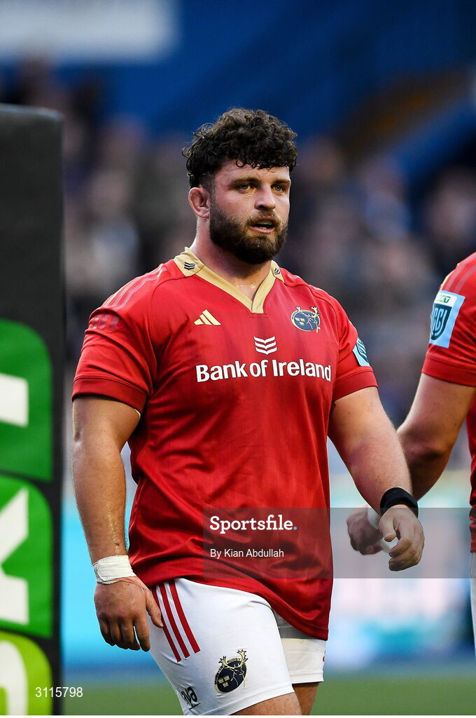 25 April 2025; Michael Milne of Munster on his debut during the United Rugby Championship match between Cardiff and Munster at Cardiff Arms Park in Cardiff, Wales. Photo by Kian Abdullah/Sportsfile