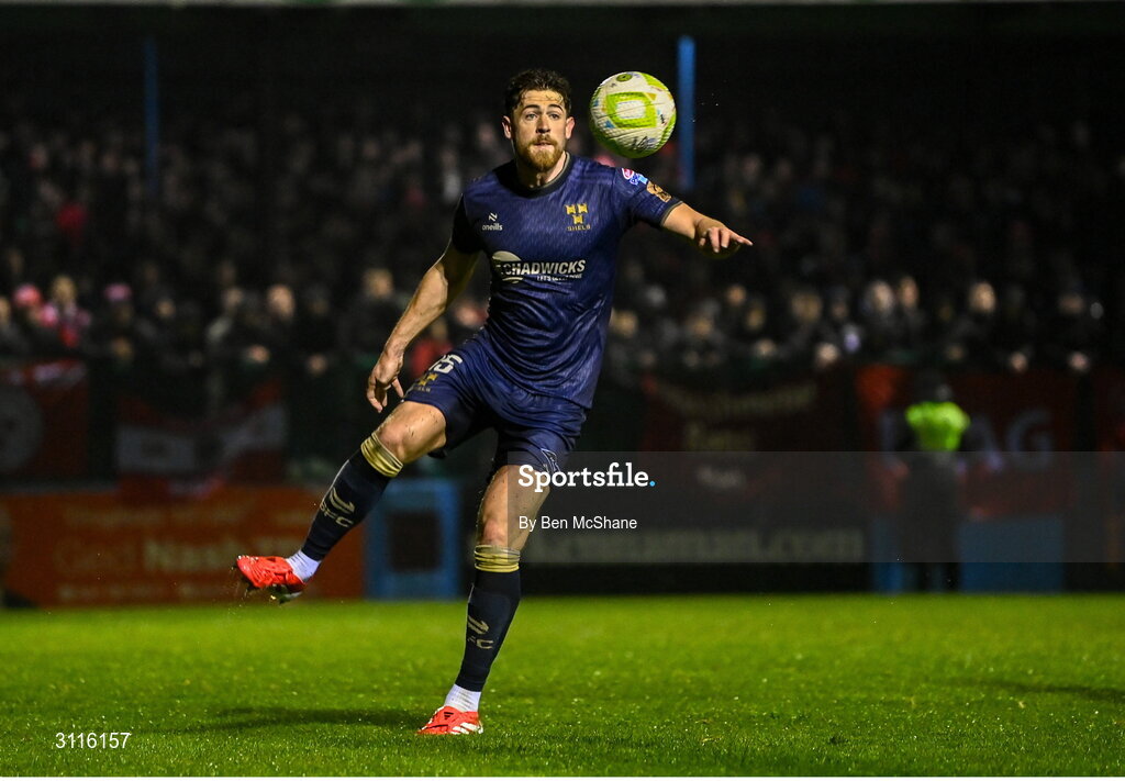 18 April 2025; Sam Bone of Shelbourne during the SSE Airtricity Men's Premier Division match between Drogheda United and Shelbourne at Sullivan & Lambe Park in Drogheda, Louth. Photo by Ben McShane/Sportsfile