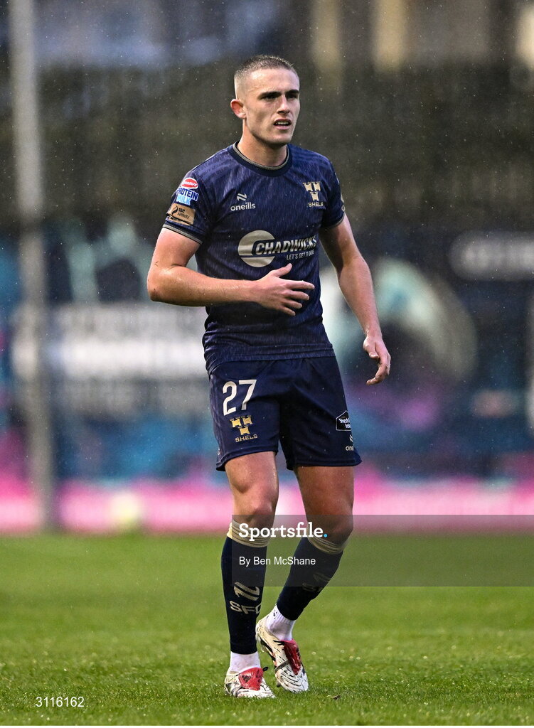 18 April 2025; Evan Caffrey of Shelbourne during the SSE Airtricity Men's Premier Division match between Drogheda United and Shelbourne at Sullivan & Lambe Park in Drogheda, Louth. Photo by Ben McShane/Sportsfile