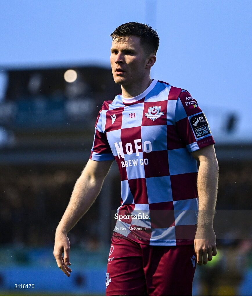 18 April 2025; Conor Kane of Drogheda United during the SSE Airtricity Men's Premier Division match between Drogheda United and Shelbourne at Sullivan & Lambe Park in Drogheda, Louth. Photo by Ben McShane/Sportsfile