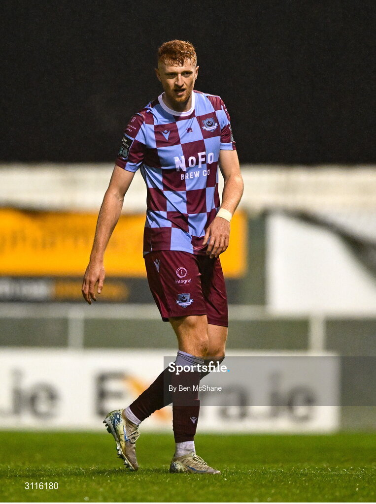 18 April 2025; James Bolger of Drogheda United during the SSE Airtricity Men's Premier Division match between Drogheda United and Shelbourne at Sullivan & Lambe Park in Drogheda, Louth. Photo by Ben McShane/Sportsfile