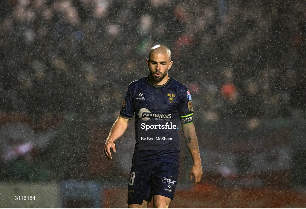 18 April 2025; Mark Coyle of Shelbourne during the SSE Airtricity Men's Premier Division match between Drogheda United and Shelbourne at Sullivan & Lambe Park in Drogheda, Louth. Photo by Ben McShane/Sportsfile