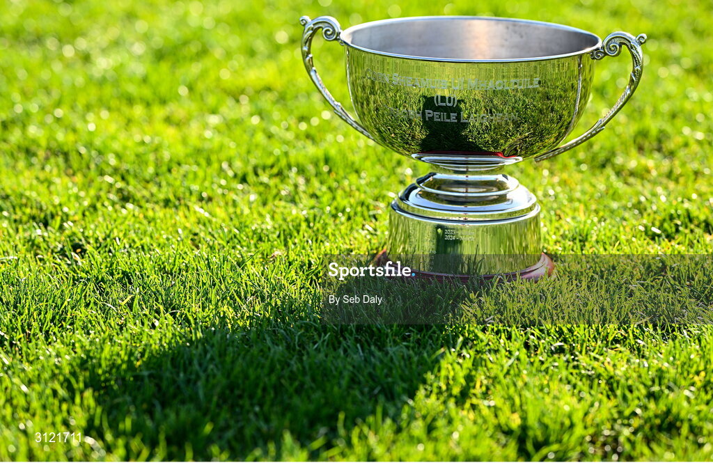 30 April 2025; A view of the trophy before the Dalata Hotel Group Leinster GAA Football U20 Championship final match between Meath and Louth at Cedral St Conleth’s Park in Newbridge, Kildare. Photo by Seb Daly/Sportsfile
