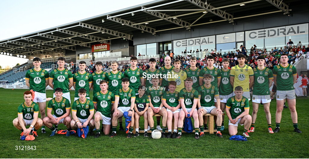 30 April 2025; The Meath panel before the Dalata Hotel Group Leinster GAA Football U20 Championship final match between Meath and Louth at Cedral St Conleth’s Park in Newbridge, Kildare. Photo by Seb Daly/Sportsfile