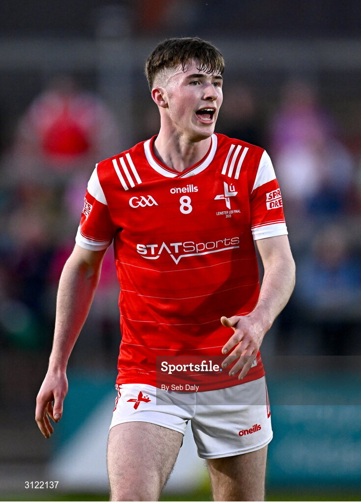30 April 2025; Sean Callaghan of Louth during the Dalata Hotel Group Leinster GAA Football U20 Championship final match between Meath and Louth at Cedral St Conleth’s Park in Newbridge, Kildare. Photo by Seb Daly/Sportsfile
