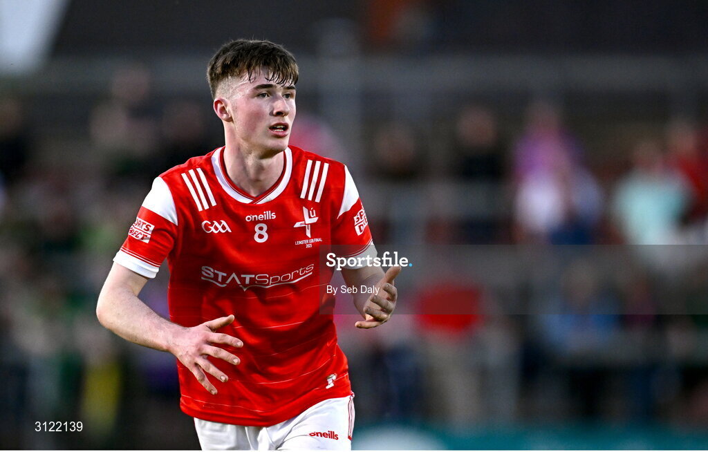 30 April 2025; Sean Callaghan of Louth during the Dalata Hotel Group Leinster GAA Football U20 Championship final match between Meath and Louth at Cedral St Conleth’s Park in Newbridge, Kildare. Photo by Seb Daly/Sportsfile
