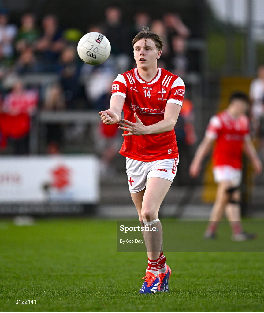 30 April 2025; Dylan Shelvin of Louth during the Dalata Hotel Group Leinster GAA Football U20 Championship final match between Meath and Louth at Cedral St Conleth’s Park in Newbridge, Kildare. Photo by Seb Daly/Sportsfile
