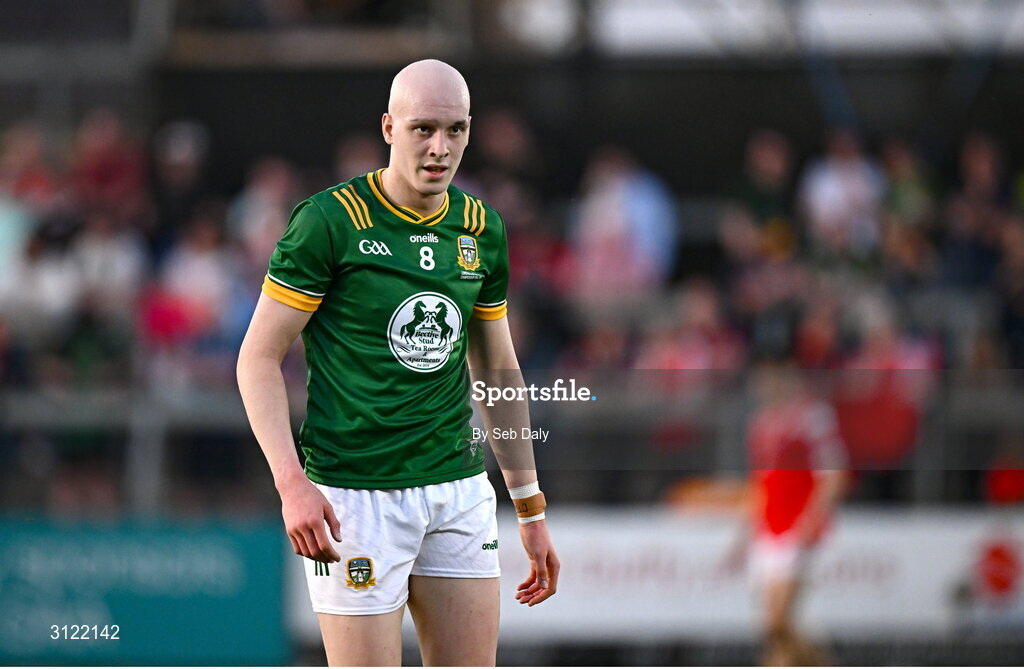 30 April 2025; Eamonn Armstrong of Meath during the Dalata Hotel Group Leinster GAA Football U20 Championship final match between Meath and Louth at Cedral St Conleth’s Park in Newbridge, Kildare. Photo by Seb Daly/Sportsfile
