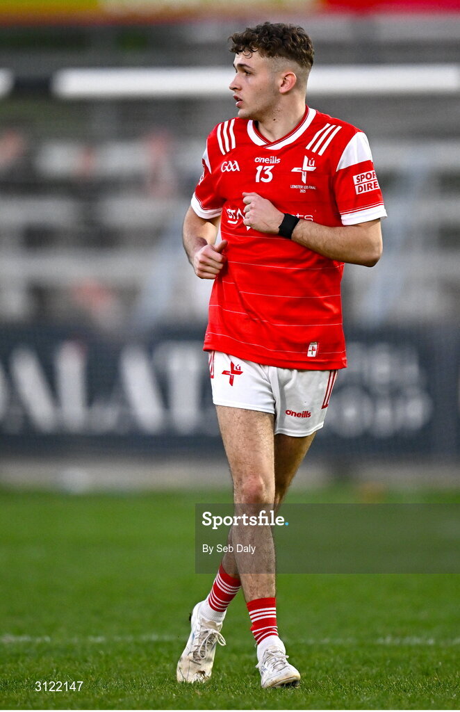 30 April 2025; Adam Gillespie of Louth during the Dalata Hotel Group Leinster GAA Football U20 Championship final match between Meath and Louth at Cedral St Conleth’s Park in Newbridge, Kildare. Photo by Seb Daly/Sportsfile