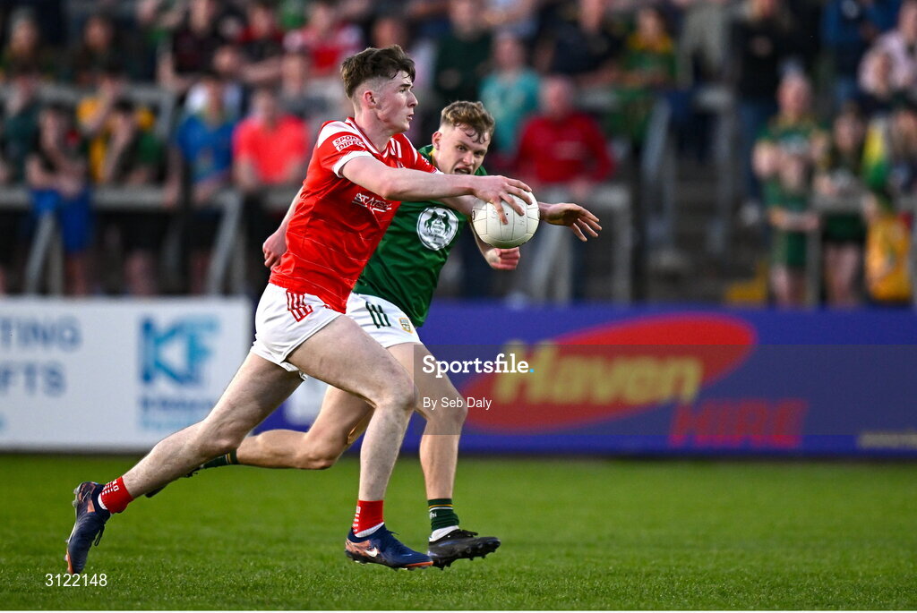 30 April 2025; Sean Callaghan of Louth during the Dalata Hotel Group Leinster GAA Football U20 Championship final match between Meath and Louth at Cedral St Conleth’s Park in Newbridge, Kildare. Photo by Seb Daly/Sportsfile