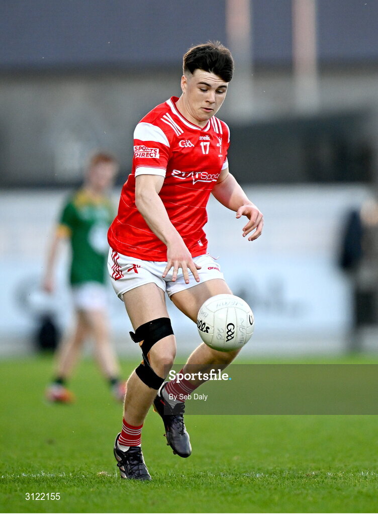 30 April 2025; Tony McDonnell of Louth during the Dalata Hotel Group Leinster GAA Football U20 Championship final match between Meath and Louth at Cedral St Conleth’s Park in Newbridge, Kildare. Photo by Seb Daly/Sportsfile