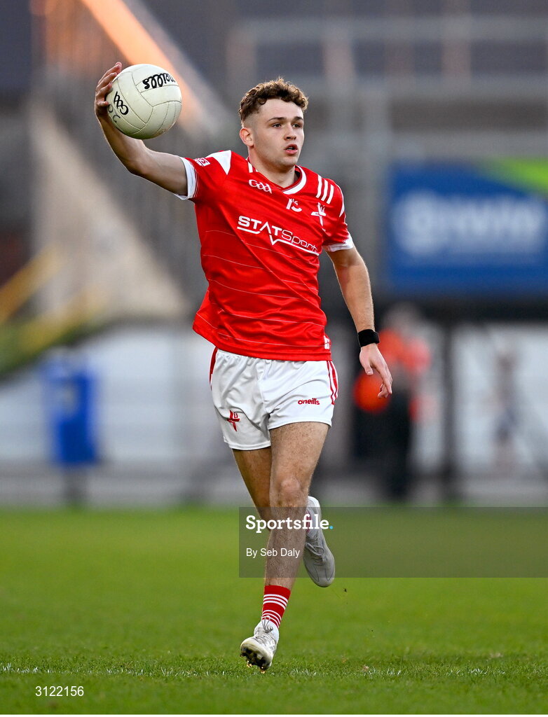 30 April 2025; Adam Gillespie of Louth during the Dalata Hotel Group Leinster GAA Football U20 Championship final match between Meath and Louth at Cedral St Conleth’s Park in Newbridge, Kildare. Photo by Seb Daly/Sportsfile