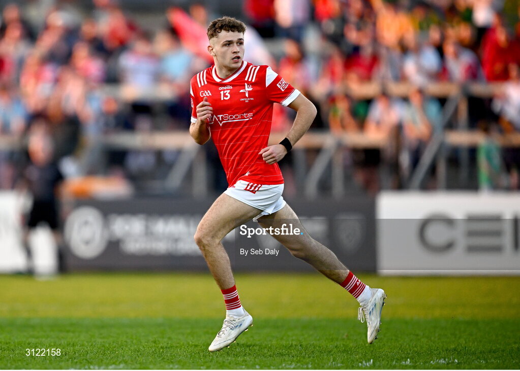 30 April 2025; Adam Gillespie of Louth during the Dalata Hotel Group Leinster GAA Football U20 Championship final match between Meath and Louth at Cedral St Conleth’s Park in Newbridge, Kildare. Photo by Seb Daly/Sportsfile