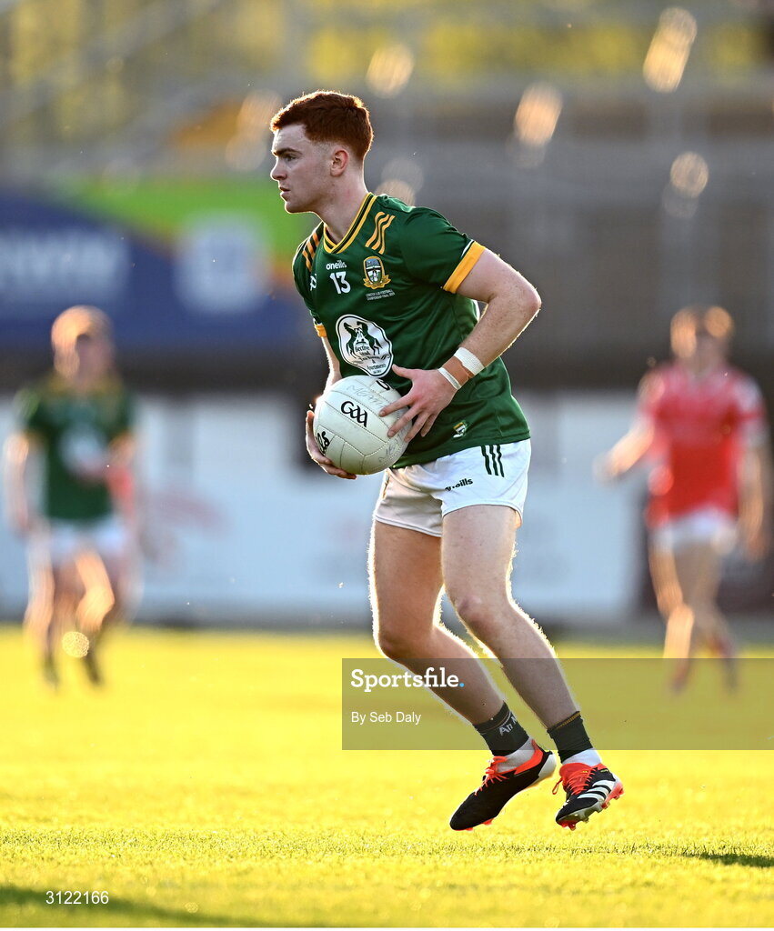 30 April 2025; Ben Corkery of Meath during the Dalata Hotel Group Leinster GAA Football U20 Championship final match between Meath and Louth at Cedral St Conleth’s Park in Newbridge, Kildare. Photo by Seb Daly/Sportsfile