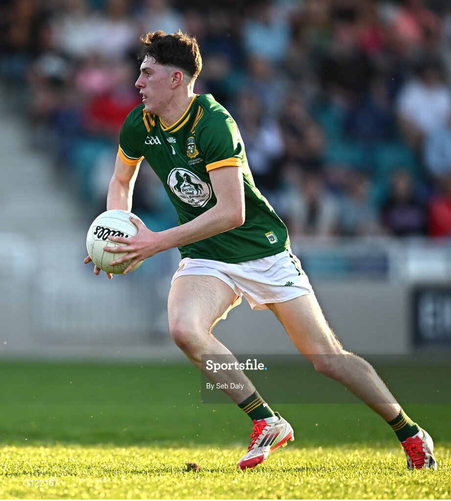 30 April 2025; Rian Stafford of Meath during the Dalata Hotel Group Leinster GAA Football U20 Championship final match between Meath and Louth at Cedral St Conleth’s Park in Newbridge, Kildare. Photo by Seb Daly/Sportsfile