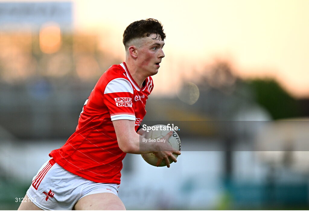 30 April 2025; James Maguire of Louth during the Dalata Hotel Group Leinster GAA Football U20 Championship final match between Meath and Louth at Cedral St Conleth’s Park in Newbridge, Kildare. Photo by Seb Daly/Sportsfile