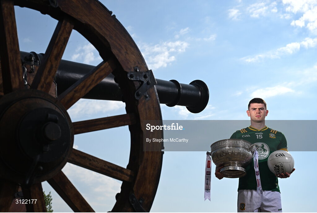 1 May 2025; Meath captain Eoghan Frayne at Oldbridge House, Battle of the Boyne Visitor Centre in Drogheda, Meath during a media event for the 2025 Leinster GAA Senior Football Championship Final between Louth and Meath which will take place on Sunday 11th of May in Croke Park, Dublin. Photo by Stephen McCarthy/Sportsfile