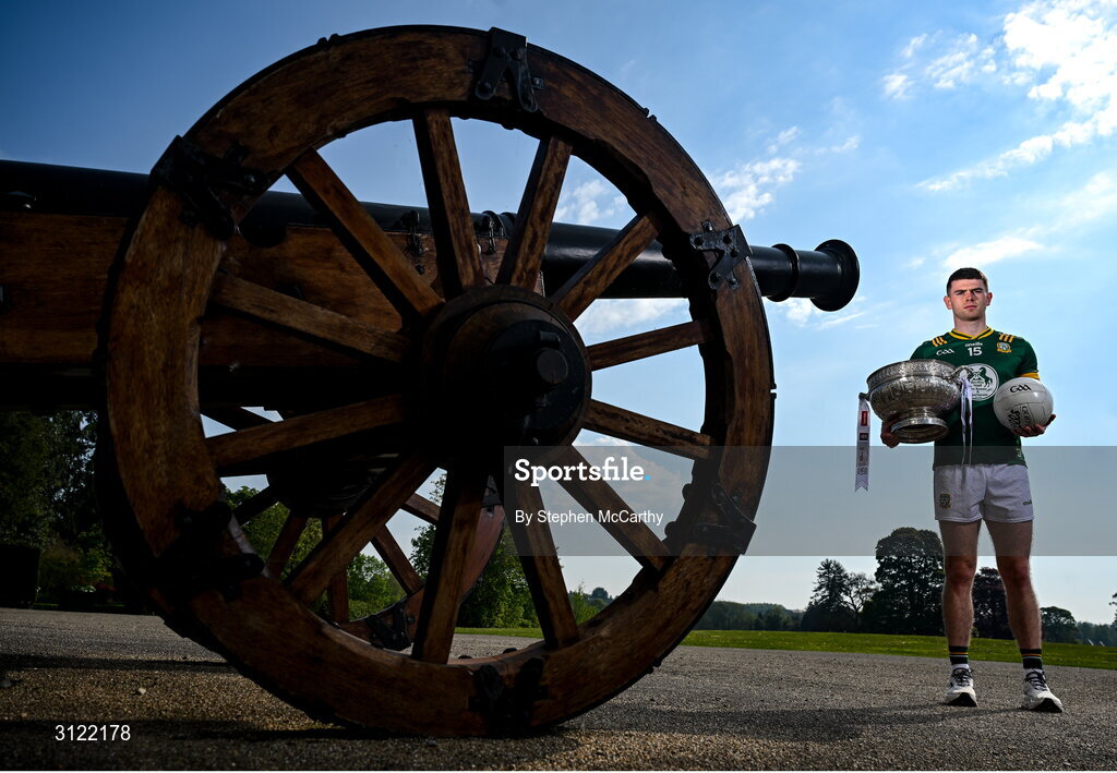 1 May 2025; Meath captain Eoghan Frayne at Oldbridge House, Battle of the Boyne Visitor Centre in Drogheda, Meath during a media event for the 2025 Leinster GAA Senior Football Championship Final between Louth and Meath which will take place on Sunday 11th of May in Croke Park, Dublin. Photo by Stephen McCarthy/Sportsfile