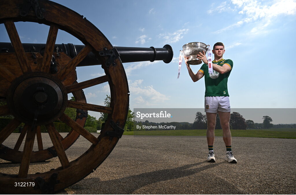 1 May 2025; Meath captain Eoghan Frayne at Oldbridge House, Battle of the Boyne Visitor Centre in Drogheda, Meath during a media event for the 2025 Leinster GAA Senior Football Championship Final between Louth and Meath which will take place on Sunday 11th of May in Croke Park, Dublin. Photo by Stephen McCarthy/Sportsfile