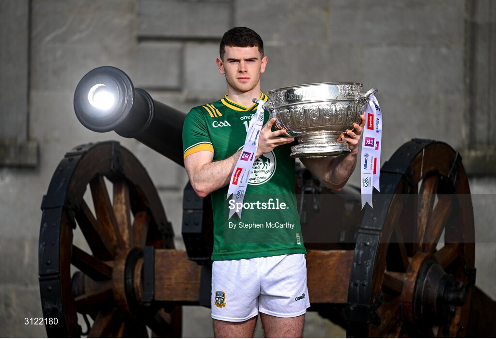 1 May 2025; Meath captain Eoghan Frayne at Oldbridge House, Battle of the Boyne Visitor Centre in Drogheda, Meath during a media event for the 2025 Leinster GAA Senior Football Championship Final between Louth and Meath which will take place on Sunday 11th of May in Croke Park, Dublin. Photo by Stephen McCarthy/Sportsfile