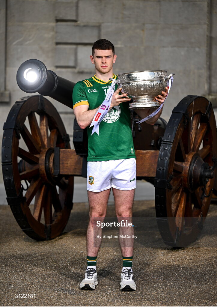 1 May 2025; Meath captain Eoghan Frayne at Oldbridge House, Battle of the Boyne Visitor Centre in Drogheda, Meath during a media event for the 2025 Leinster GAA Senior Football Championship Final between Louth and Meath which will take place on Sunday 11th of May in Croke Park, Dublin. Photo by Stephen McCarthy/Sportsfile