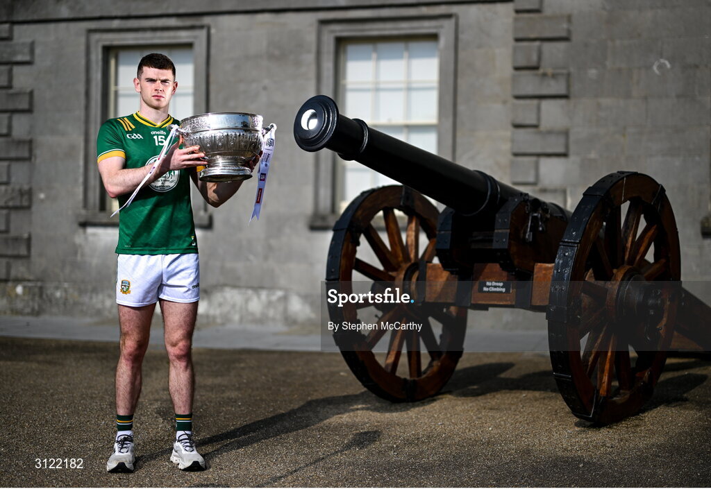 1 May 2025; Meath captain Eoghan Frayne at Oldbridge House, Battle of the Boyne Visitor Centre in Drogheda, Meath during a media event for the 2025 Leinster GAA Senior Football Championship Final between Louth and Meath which will take place on Sunday 11th of May in Croke Park, Dublin. Photo by Stephen McCarthy/Sportsfile