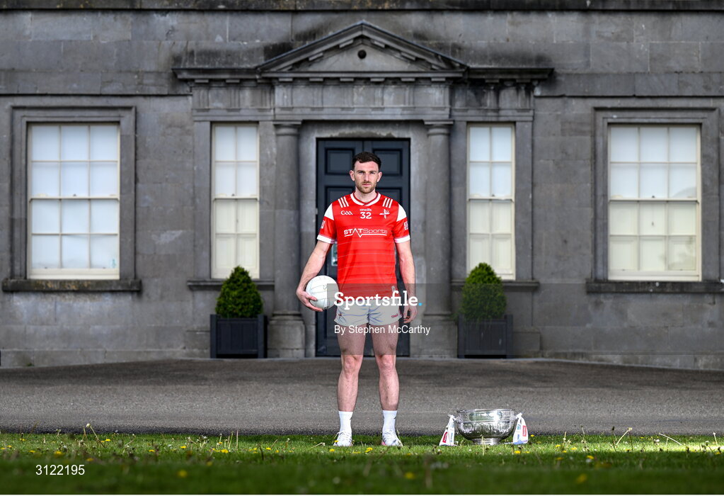 1 May 2025; Louth captain Sam Mulroy at Oldbridge House, Battle of the Boyne Visitor Centre in Drogheda, Meath during a media event for the 2025 Leinster GAA Senior Football Championship Final between Louth and Meath which will take place on Sunday 11th of May in Croke Park, Dublin. Photo by Stephen McCarthy/Sportsfile