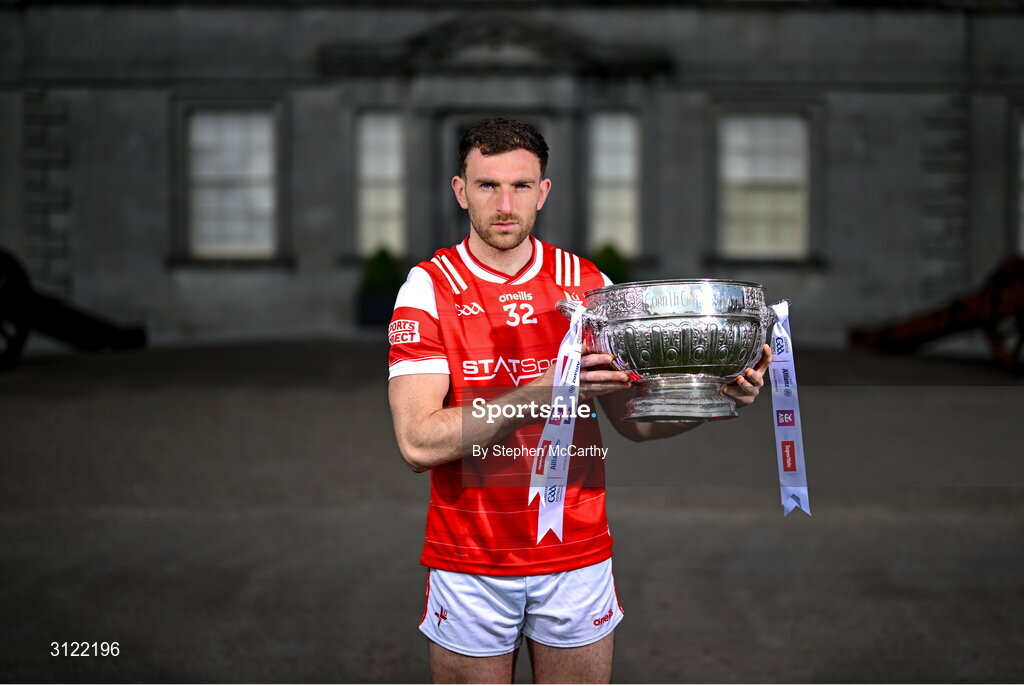 1 May 2025; Louth captain Sam Mulroy at Oldbridge House, Battle of the Boyne Visitor Centre in Drogheda, Meath during a media event for the 2025 Leinster GAA Senior Football Championship Final between Louth and Meath which will take place on Sunday 11th of May in Croke Park, Dublin. Photo by Stephen McCarthy/Sportsfile