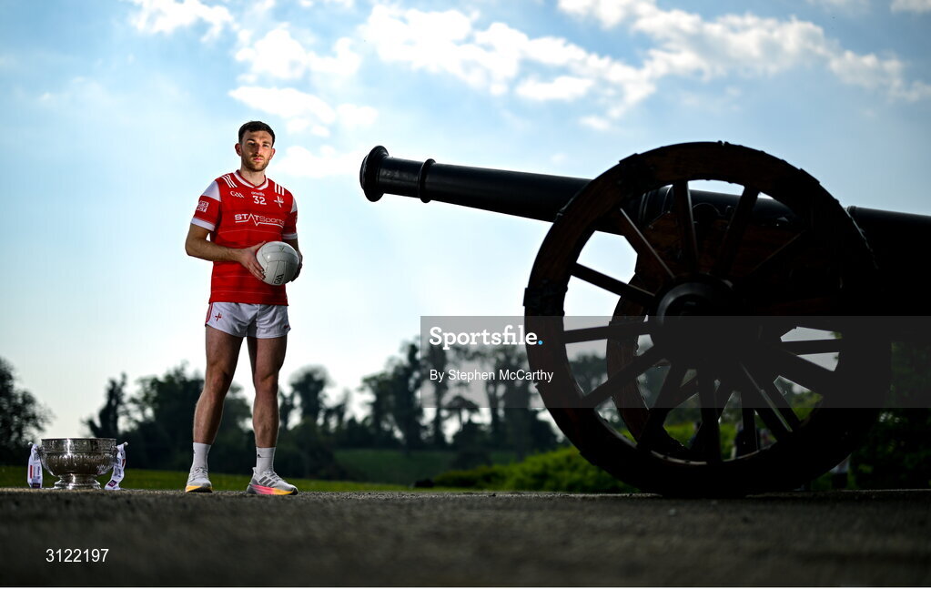 1 May 2025; Louth captain Sam Mulroy at Oldbridge House, Battle of the Boyne Visitor Centre in Drogheda, Meath during a media event for the 2025 Leinster GAA Senior Football Championship Final between Louth and Meath which will take place on Sunday 11th of May in Croke Park, Dublin. Photo by Stephen McCarthy/Sportsfile
